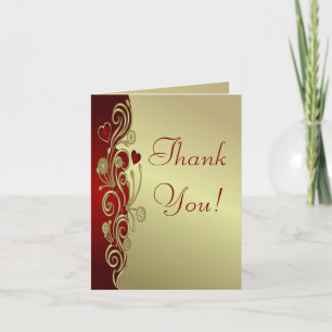 Carte De Remerciements Cœurs rouges et dorés et remerciements de parchemi