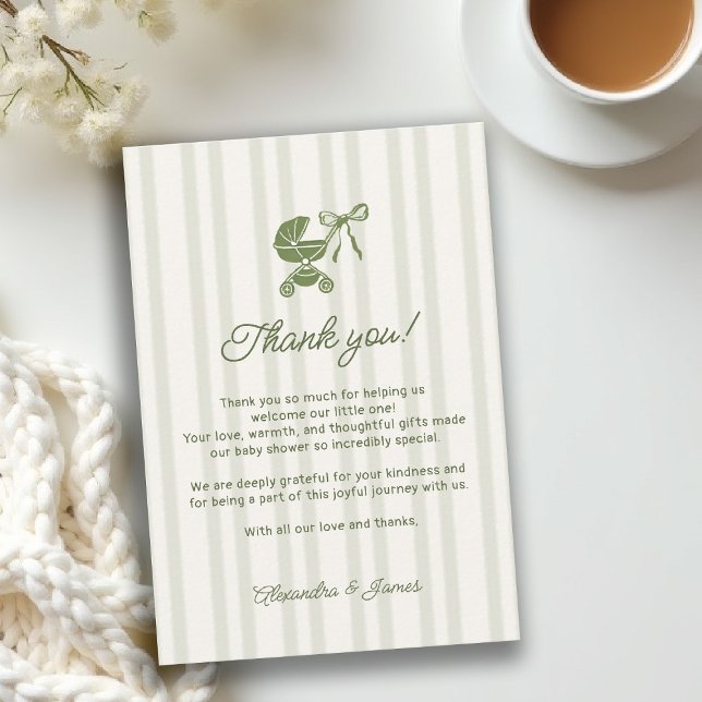 Carte De Remerciements Coffee Brewing Stripes Bebe Brunch Baby Shower (baby shower brunch coffee theme brewing thank you olive green bistro hand drawn paris bistro)