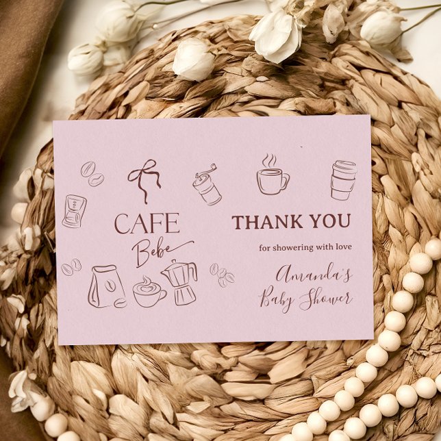 Carte De Remerciements Coffee Pink Bow Cafe Bebe Girl Baby Shower (Créateur téléchargé)
