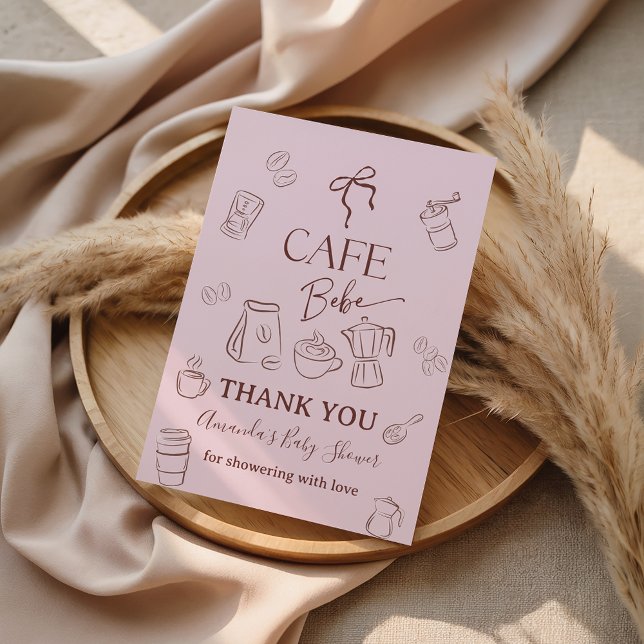 Carte De Remerciements Coffee Theme Pink Bow Cafe Bebe Girl Baby Shower (Créateur téléchargé)