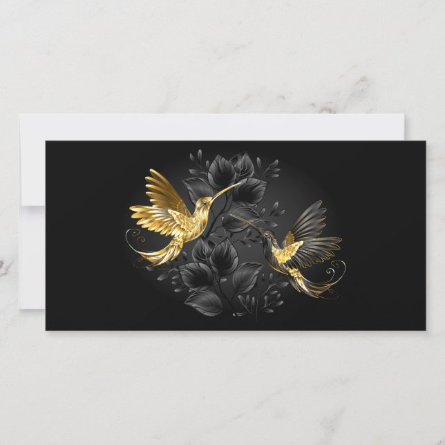 Carte De Remerciements Colibri noir et or (Devant)