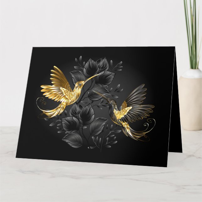 Carte De Remerciements Colibri noir et or (Devant)