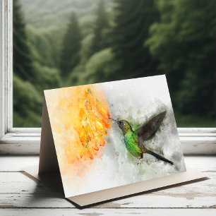 Carte De Remerciements Colibri vibrant et aquarelle florale jaune