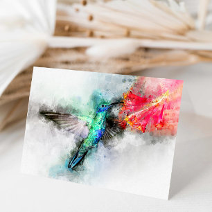 Carte De Remerciements Colibri volant avec fleur Aquarelle - 01