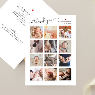 Carte De Remerciements Collage de 12 photos minimaliste pour remerciement