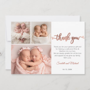 Carte De Remerciements Collage de 3 photos de jumelles bébés filles avec