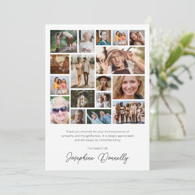 Carte de remerciements Collage de photos commémora (Debout devant)
