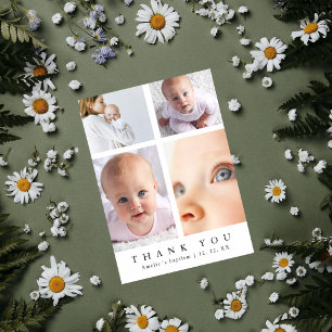 Carte De Remerciements Collage de photos de baptême Croix Élégant Remerci