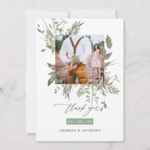 Carte De Remerciements Collage de photos de mariage à la verdure à l'aqua