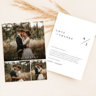 Carte De Remerciements Collage de photos de mariage à script minimal cœur