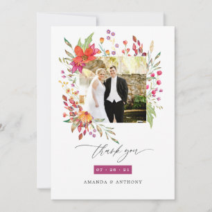 Carte De Remerciements Collage de photos de mariage aux fleurs sauvages a