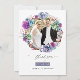 Carte De Remerciements Collage de photos de mariage avec des succulentes 