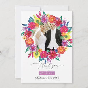 Carte De Remerciements Collage de photos de mariage floral aquarelle Fies