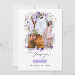 Carte De Remerciements Collage de photos de mariage floral pastel violet