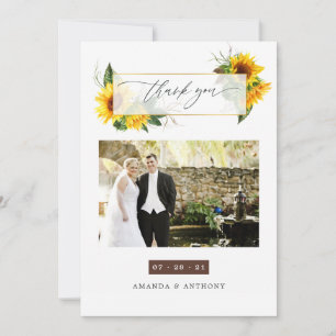 Carte De Remerciements Collage de photos de mariage rustique au tournesol