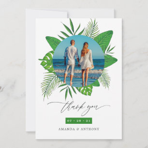 Carte De Remerciements Collage de photos de mariage sur une plage tropica