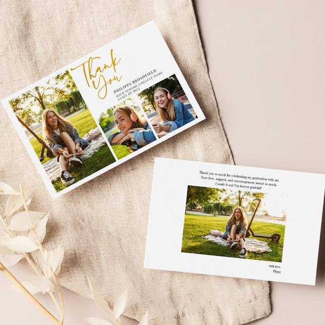 Carte De Remerciements Collage de photos des diplômés Graduation 2024 (Graduation 2024 Photo Collage Grad Party Script Thank You Card)