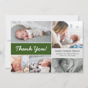 Carte De Remerciements Collage de photos personnalisé vert foncé pour la 