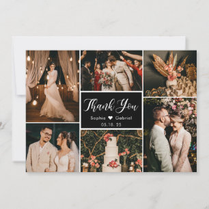 Carte De Remerciements Collage de plusieurs photos de mariage élégant noi