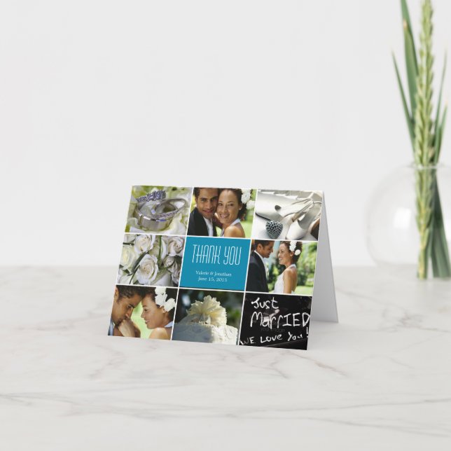 Carte de remerciements Collage mariage - Turquoise (Devant)