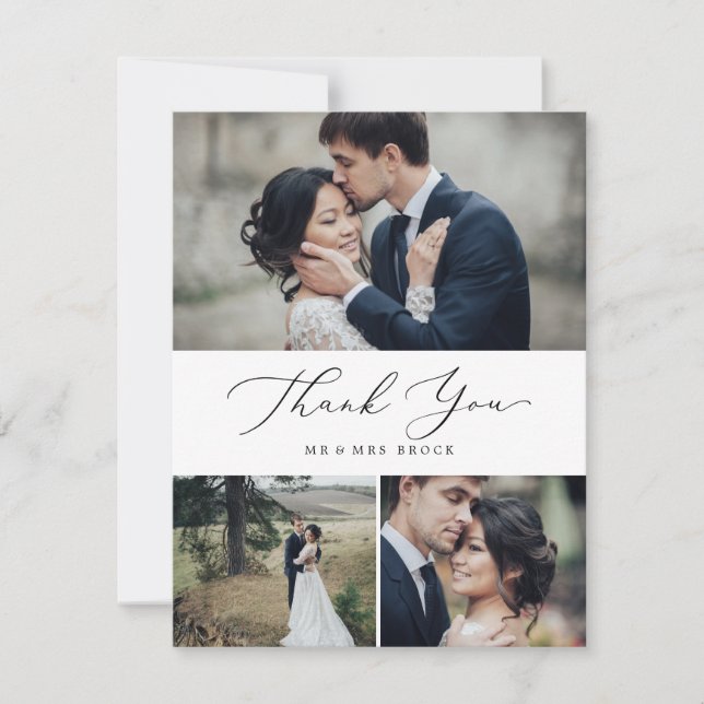 Carte De Remerciements Collage photo de calligraphie noire délicate 3 (Devant)