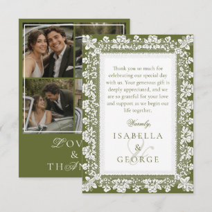Carte De Remerciements Collage photo de mariage à l'argent ancien vert ol