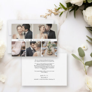 Carte De Remerciements Collage photo de mariage chic noir et blanc tendan