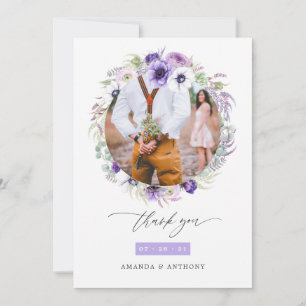 Carte De Remerciements Collage photo de mariage floral pastel violet pous
