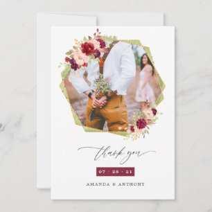 Carte De Remerciements Collage photo de mariage géométrique bordeaux et b
