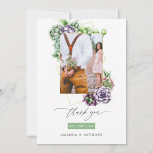 Carte De Remerciements Collage photo de mariage géométrique de plantes gr