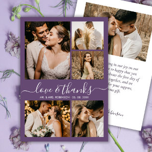 Carte De Remerciements Collage photo de mariage Mauve Violet Love et Reme
