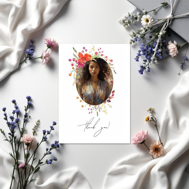 Carte De Remerciements Collage photo de remise de diplôme aux fleurs sauv (Wildflower Graduation Photo Collage Thank You Card)