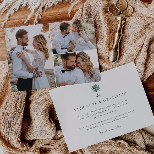 Carte De Remerciements Collage photo du Mariage vintage Palm Tree (Créateur téléchargé)