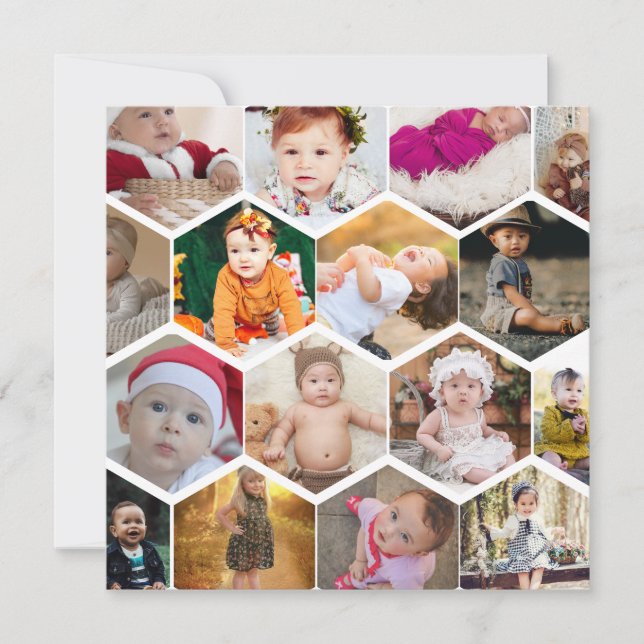 Carte De Remerciements Collage photo Hexagon (Devant)
