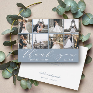 Carte De Remerciements Collage photo moderne Dusty Blue