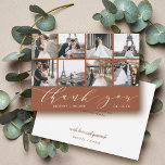 Carte De Remerciements Collage photo moderne en terre cuite<br><div class="desc">Cet élégant carte de remerciements dispose de 8 photos avec "merci" en script de calligraphie,  ainsi que des noms de couple et la date mariage.</div>