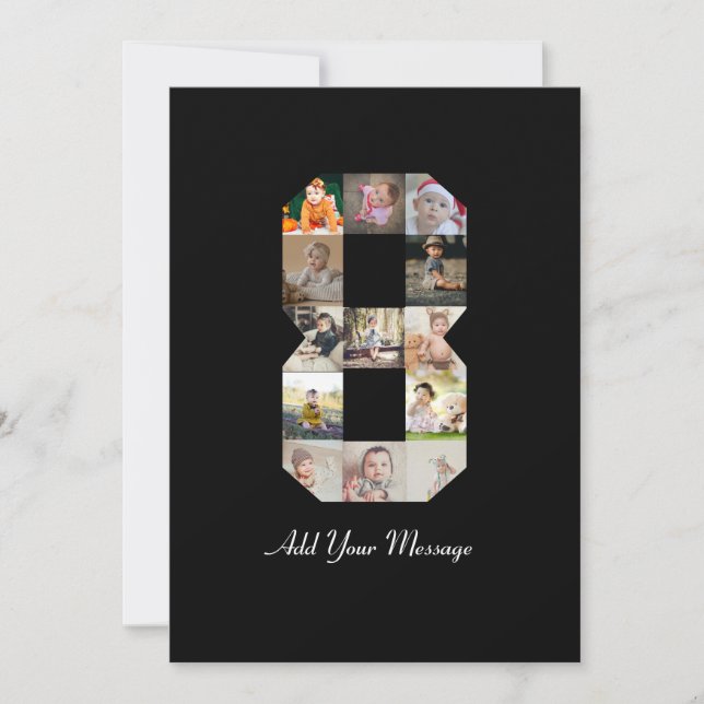 Carte De Remerciements Collage photo n°8 noir et blanc (Devant)
