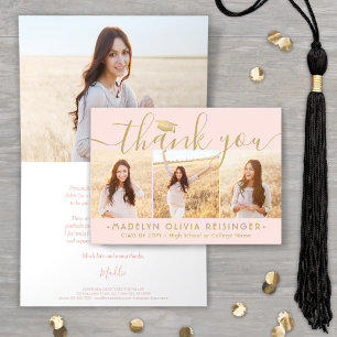 Carte De Remerciements Collage photo Nouvelle adresse Blush & Gold Gradua