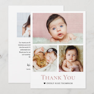 Carte De Remerciements Collage photo Rose Poussiéreuse Rose Fille Baby sh