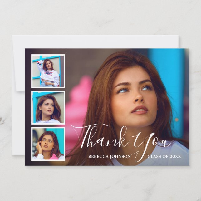 Carte De Remerciements Collage photo simple Graduation moderne (Devant)