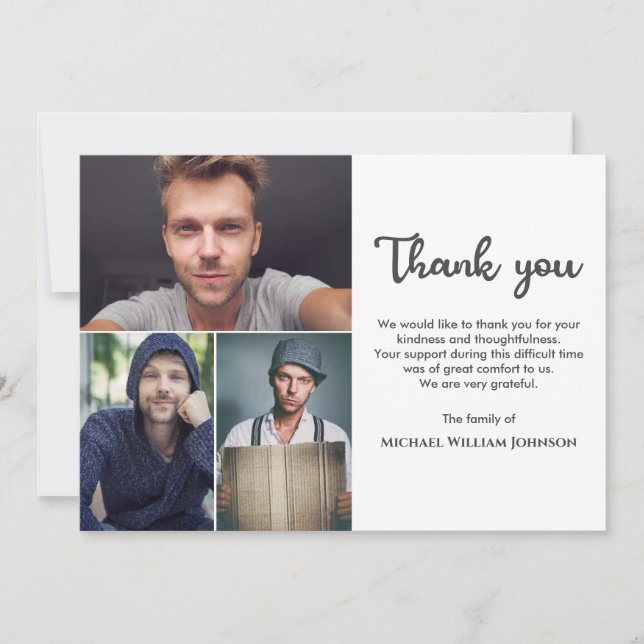 Carte De Remerciements Collage photo unique 3 Mémorial funéraire de deuil (Devant)