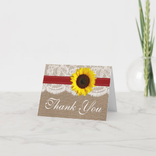 Carte De Remerciements Collection de Mariages de tournesol rustique - Rou