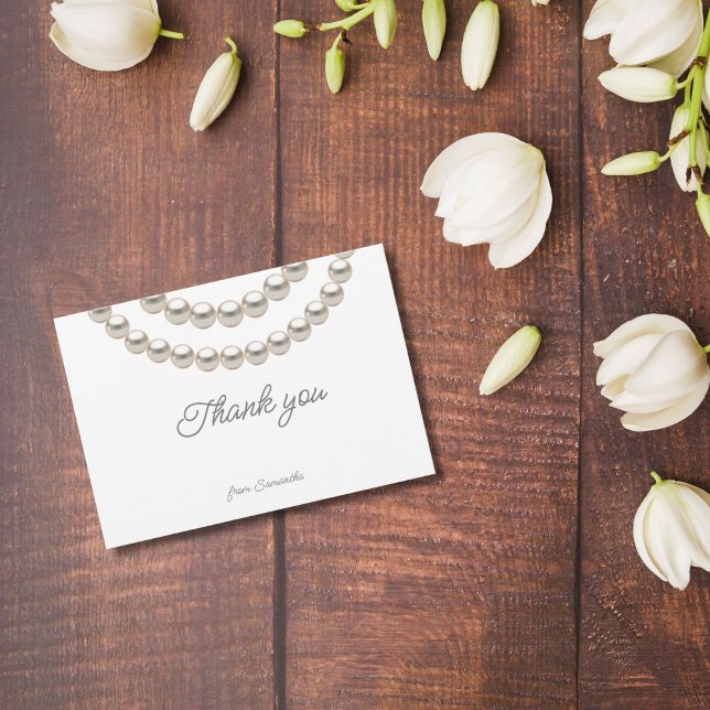 Carte De Remerciements Collier de perles Silver Bridal Shower Élégant  (Créateur téléchargé)