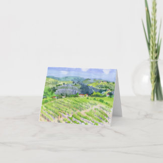Carte De Remerciements Collines de vignoble vert – Paysage à l'aquarelle