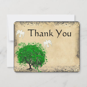 Carte De Remerciements Colombe de l'arbre d'émeraude à feuille de cœur Me