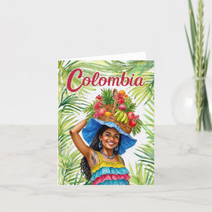 Carte De Remerciements Colombie Colorée Femme Panier de fruits Aquarelle
