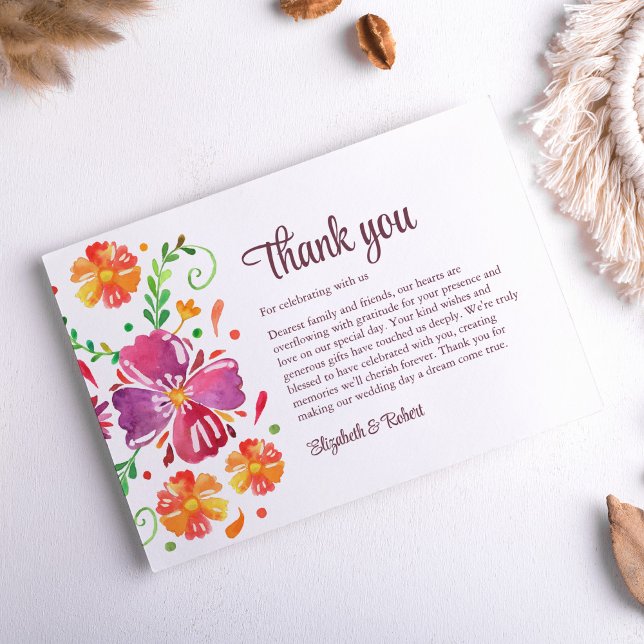Carte De Remerciements Coloré mexicain Mariage Fiesta (Colorful Mexican Fiesta Wedding Thank You Card on neutral boho table.)