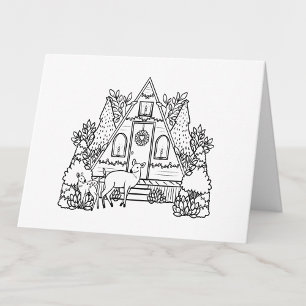 Carte De Remerciements Colorez votre propre cottage de Noël et blanc de c