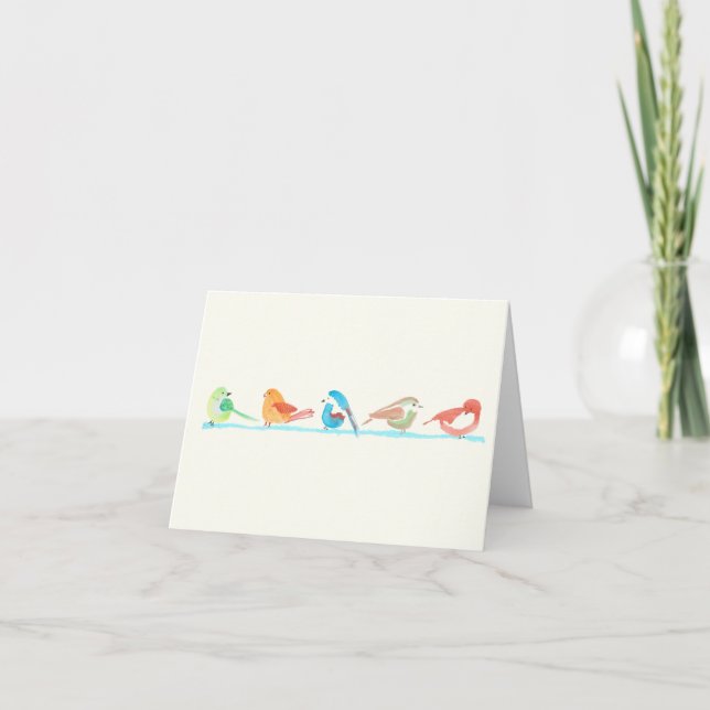 Carte De Remerciements Colorful birds in a row card (Devant)
