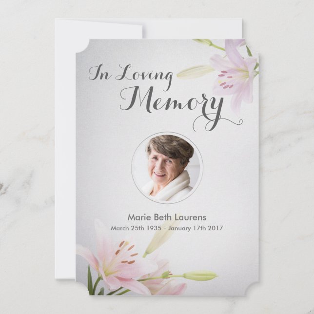 Carte de remerciements commémoratif de Lilies Symp (Devant)